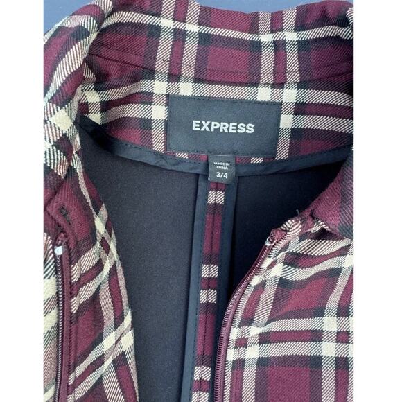 New Style Express Coat wool Blend 3/4 Length Plum Brown Plaid Womens Size 4 - Picture 3 of 5